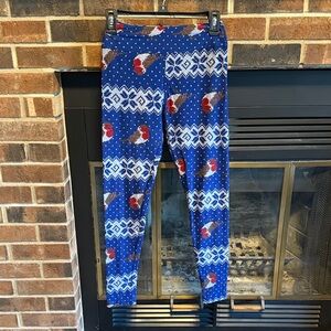EUC LuLaRoe Bird and Snow Blue and White Leggings